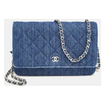 Chanel Blue Quilted Denim Classic Wallet On Chain