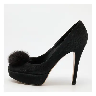 Gianvito Rossi Black Suede and Mink Fur Platform Pumps Size