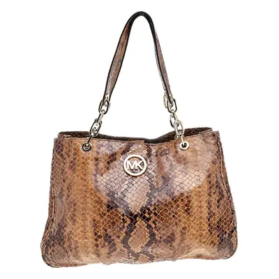 MICHAEL Michael Kors Brown Python Embossed Leather Tote