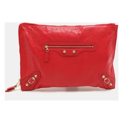 Balenciaga Red Leather Papier Clutch