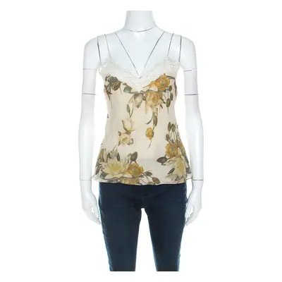 Christian Dior Beige Floral Silk Lace Trim Camisole Top