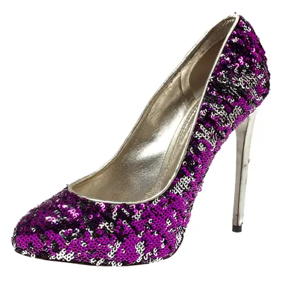 Dolce & Gabbana Metallic Two Tone Sequins Embellished Platform Pumps Size