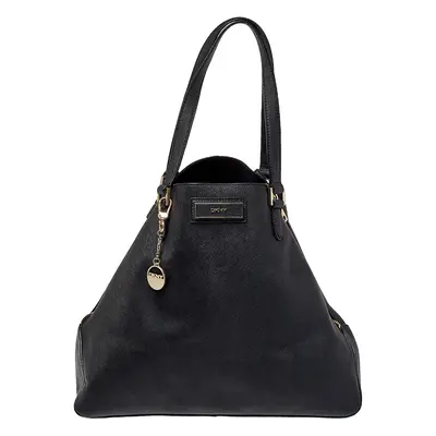 DKNY Black Saffiano Leather Double Zip Tote