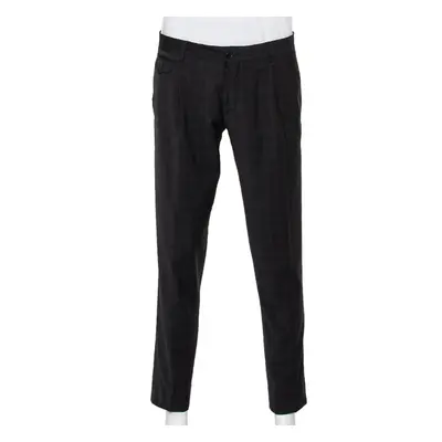 Dolce & Gabbana Charcoal Grey Checkered Wool Tapered Leg Pants