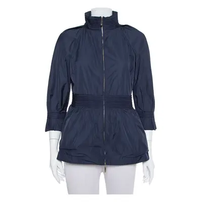 CH Carolina Herrera Navy Blue Synthetic Zip Front Peplum Jacket