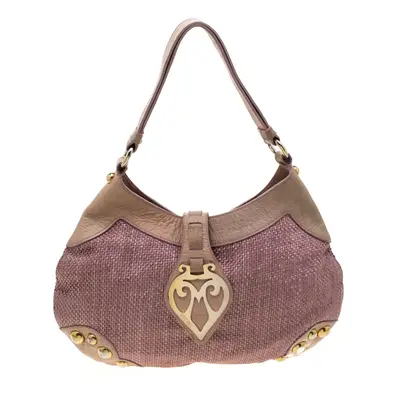 Moschino Pink/Beige Jute and Leather Hobo