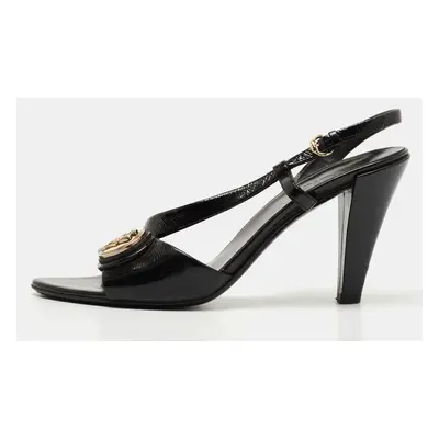 Gucci Black Patent Leather Hysteria Slingback Sandals Size 36.5