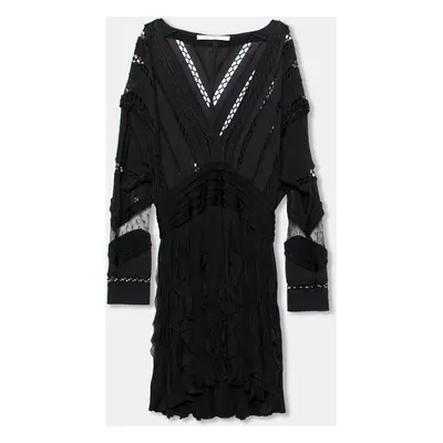 Givenchy Black Patterned Knit Ruffle Trimmed Dress