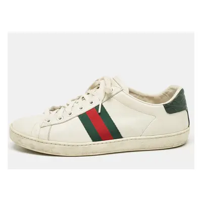 Gucci White Crocodile and Leather Ace Lace Up Sneakers Size 38.5