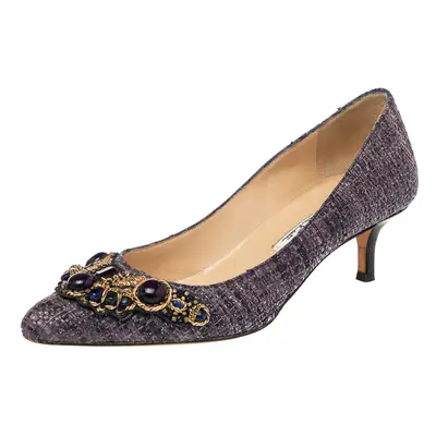 Oscar de la Renta Purple Raffia Point Toe Pumps Size