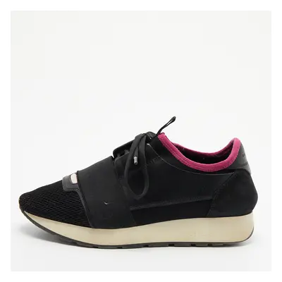 Balenciaga Black/Pink Leather And Mesh Race Runner Low Top Sneakers Size