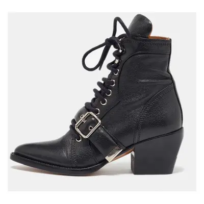 Chloe Black Leather Lace Up Booties Size