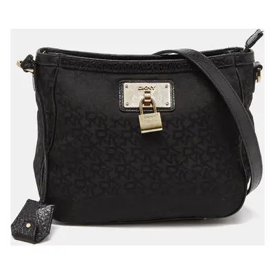 DKNY Black Monogram Canvas and Leather Crossbody Bag