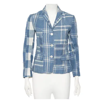 Ralph Lauren Blue Checkered Line Patchwork Detail Blazer