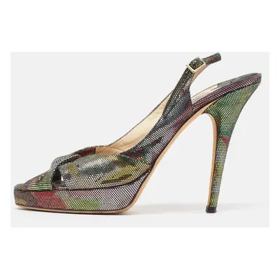 Jimmy Choo Multicolor Texture Suede Peep Toe Slingback Pumps Size