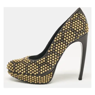 Alexander McQueen Black Leather Studded Platform Pumps Size