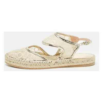 Nicholas Kirkwood Gold Lace and Mesh Espadrilles Slingback Flats Size