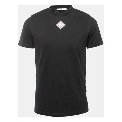 Givenchy Black Cotton Logo Patch Crew Neck Short Sleeve T-Shirt