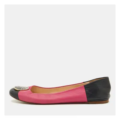 CH Carolina Herrera Pink/Black Leather Logo Ballet Flats Size