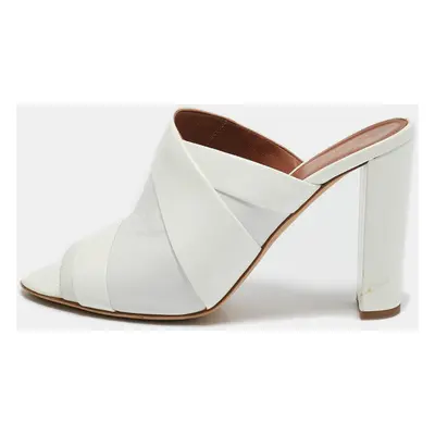 Malone Souliers White Leather and Patent Slide Sandals Size