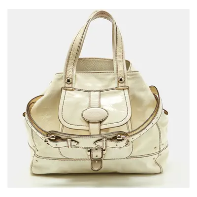 Tod's White Patent Leather Front Pocket Satchel