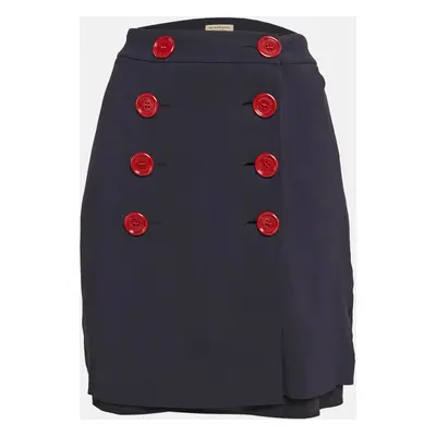 Burberry London Navy Blue Button Front Wrap Skirt