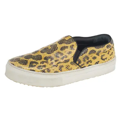 Celine Yellow/Black Snakeskin Leather Slip On Sneakers Size