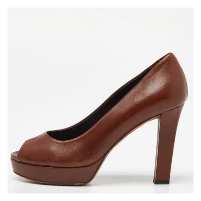 Gucci Brown Leather Peep Toe Platform Pumps Size 36.5