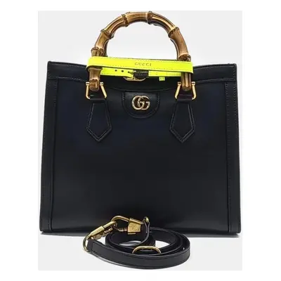 Gucci Black Leather Diana Bamboo Small Tote Bag