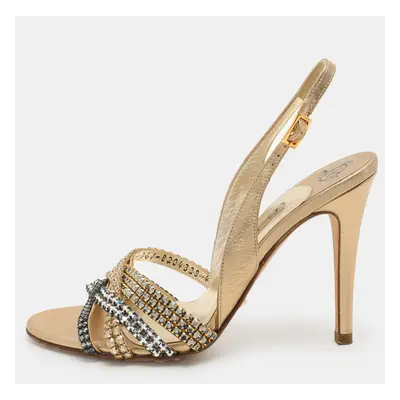 Gina Gold Leather Crystal Embellished Slingback Sandals Size