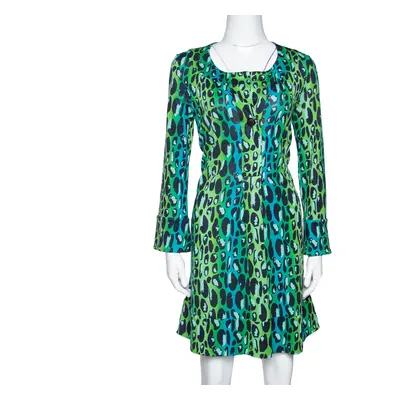 Diane Von Furstenberg Blue & Green Animal Print Silk Jersey Gaby Dress