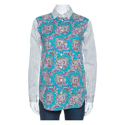 Etro Multicolor Paisley and Striped Print Cotton Button Front Shirt