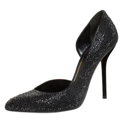 Gucci Black Crystal Embellished Satin and Suede Noah D'Orsay Pumps Size