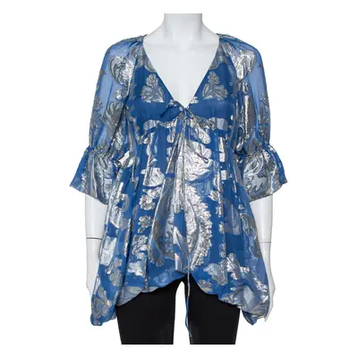 Stella McCartney Blue Floral Lamé Asymmetrical Hem Top