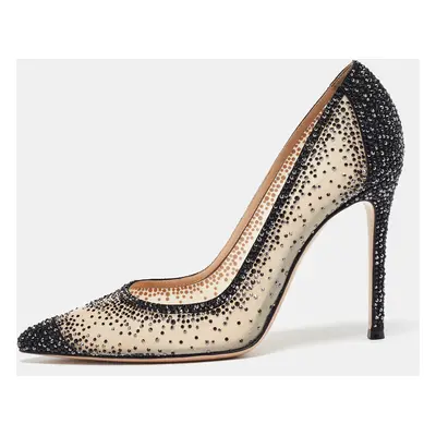 Gianvito Rossi Beige/Black Mesh Embellished Pumps Size