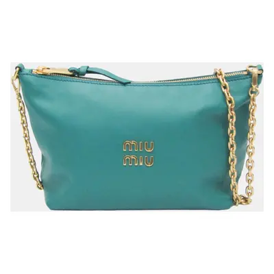 Miu Miu Green Leather Logo Chain Shoulder Bag