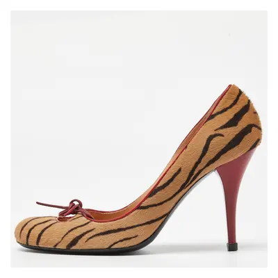 Casadei Brown/Red Zebra Print Calfhair Pointed Toe Pumps Size