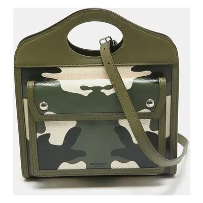 Burberry Green Camo Print Coated Canvas and Leather Mini Pocket Bag