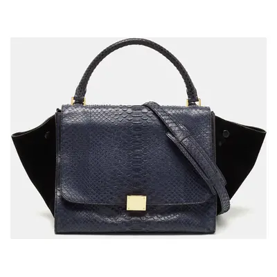 Celine Blue/Black Python and Suede Medium Trapeze Tote