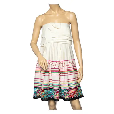 See by Chloe Cream Linen And Cotton Embroidered Draped Mini Dress