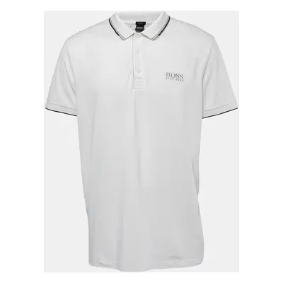 Boss By Hugo Boss White Logo Embroidered Knit Regular Fit Polo T-Shirt