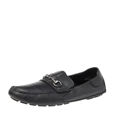 Gucci Black Leather Horsebit Slip On Loafers Size 46.5