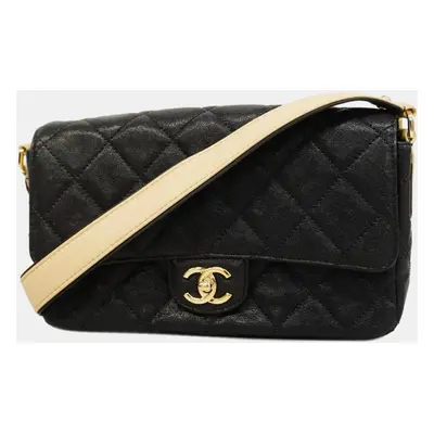 Chanel Black Quilted Caviar Medium Buckle Strap CC Messenger Bag