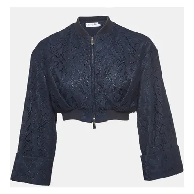 Christian Dior Navy Blue Floral Lace Cropped Jacket