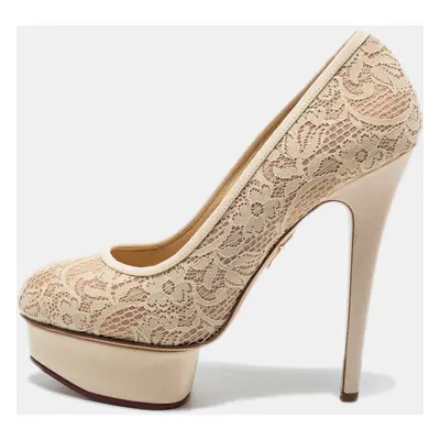 Charlotte Olympia Cream Lace Polly Platform Pumps Size 38.5