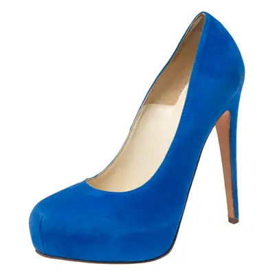 Brian Atwood Royal Blue Suede Maniac Platform Pumps Size 38.5