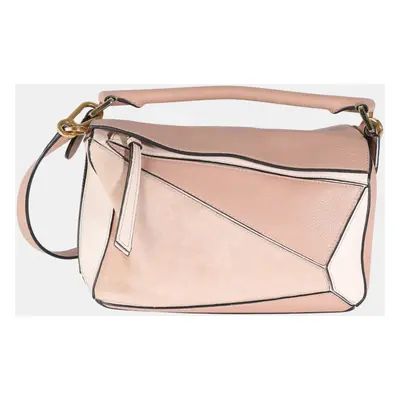 Loewe Pink Suede Calfskin Small Puzzle Bag