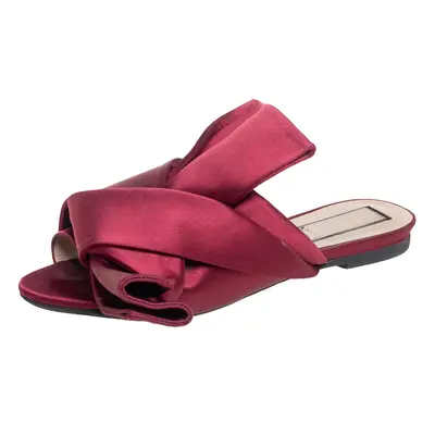 N21 Burgundy Satin Knotted Flats Size