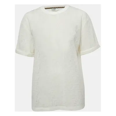 Fendi Ivory White Wave FF Mesh T-Shirt