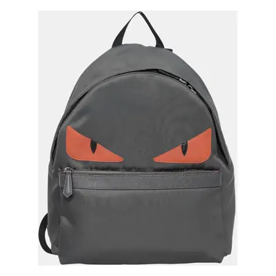 Fendi Grey Nylon Vitello Century Dolce Monster Eyes Rounded Backpack